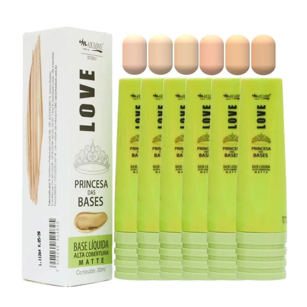 Base Líquida Matte Alta Cobertura Princesa das Bases Max love 30ml - Escolha Sua Cor