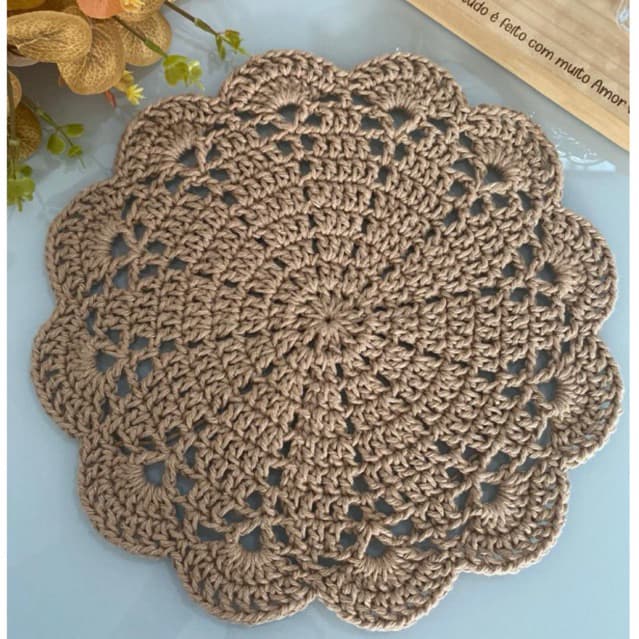 Toalhinha de crochê (28 cm), para decoração, sousplat para chá e café, confeccionado em barbante 85% algodão