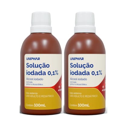 Kit 2 solução Iodada 0,1% 100ml Uniphar: Antisséptico Essencial para Cuidados Diários