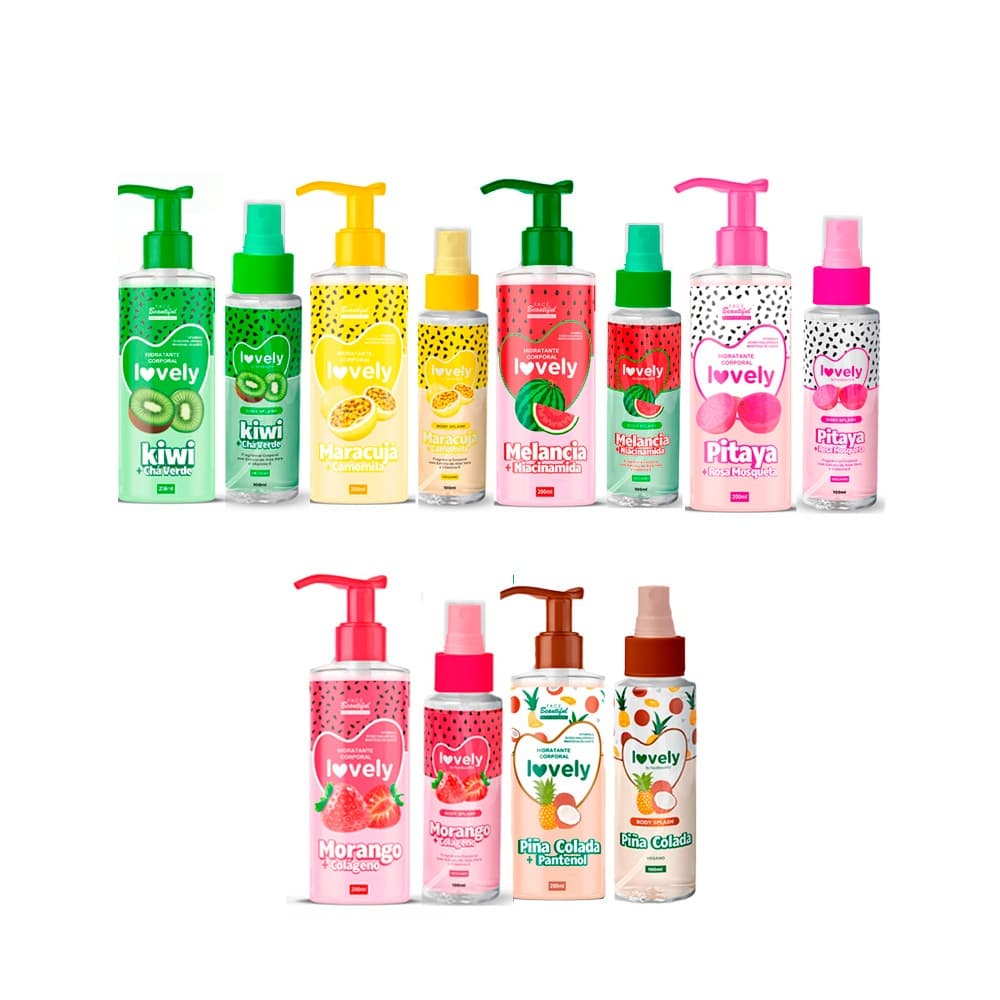 Kit Diário Hidratante Corporal e Body Splash Lovely Com Loção Perfumada e  Relaxante Face Beautiful
