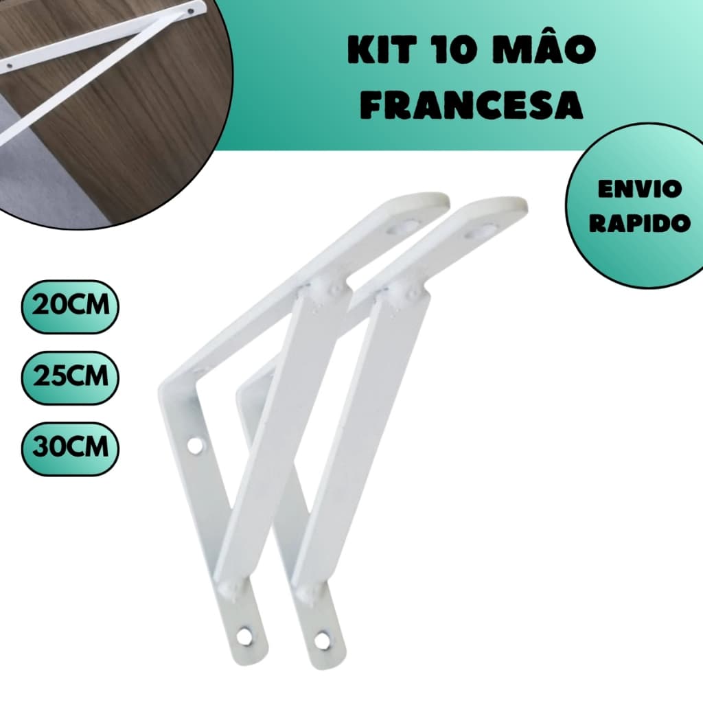 Kit 10 Suporte Prateleira Cantoneira Mão Francesa Reforçada Aço Forte Fixação Parede Sustentação Uso