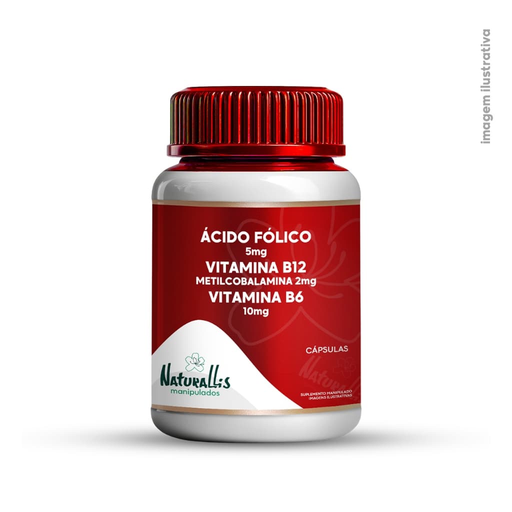 Ácido Fólico 5mg + Vitamina B12 Metilcobalamina 2mg + Vitamina B6 10mg - 60 ou 120 cápsulas