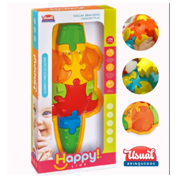 Brinquedo Quebra Cabeça Infantil Jacaré 3D Brinquedo Educativo 10 Peças Coloridas Usual Brinquedos