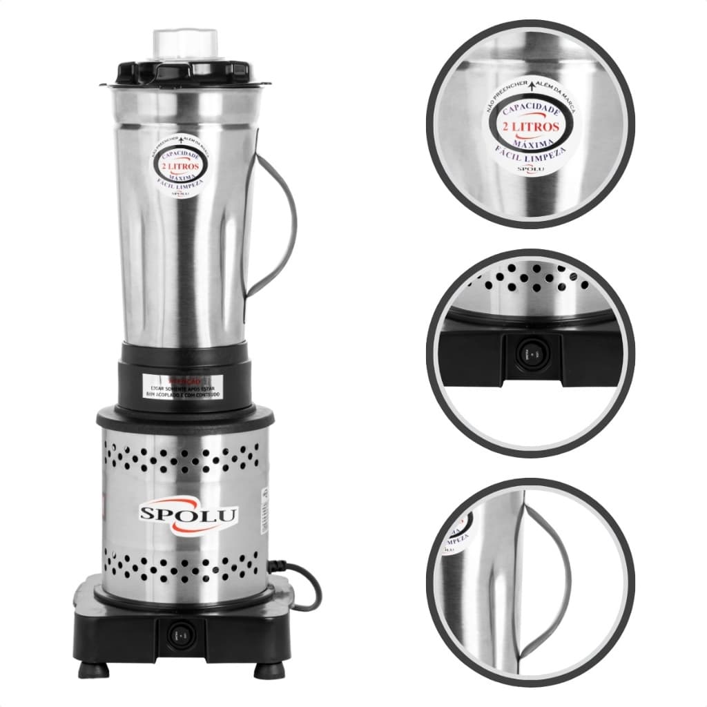 Liquidificador Industrial Inox 2 Litros Alta Rotação Profissional Spolu Potente Sucos Vitaminas 800w