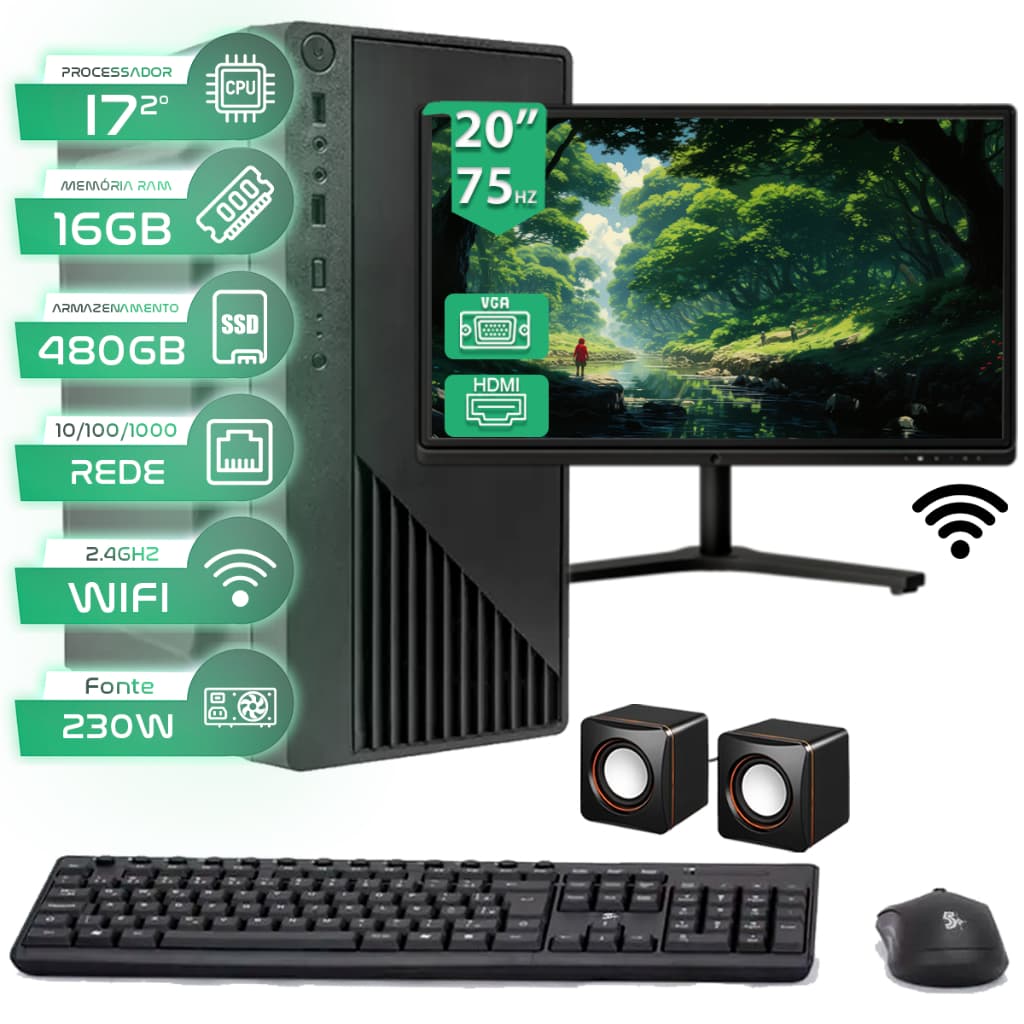 Computador Completo Intel Core I7 16gb Ssd 480gb Monitor 20
