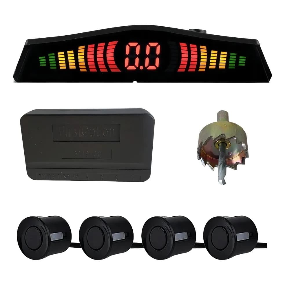 Kit Sensor De Estacionamento 18mm Preto Universal Ré Parachoque Traseiro Serve em todos carros Plástico Visor Display