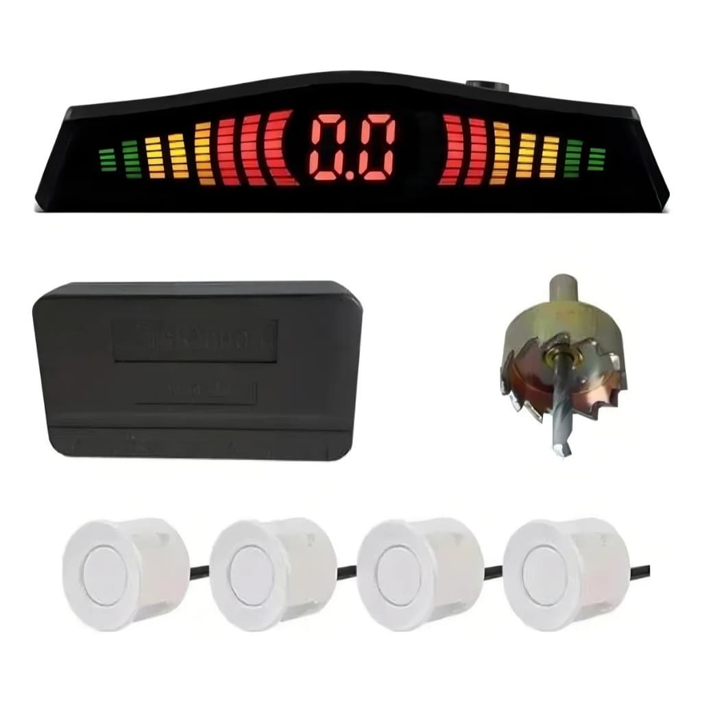 Kit Sensor De Estacionamento 18mm Branco Universal Ré Parachoque Traseiro Serve em todos carros Plástico Visor Display