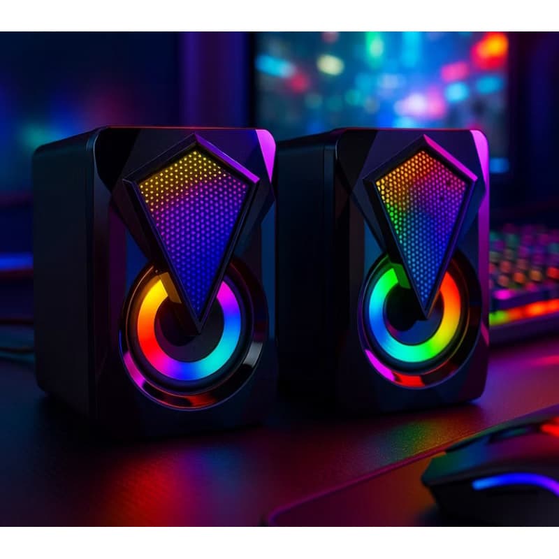 Caixa de Som Gamer RGB Knup 6W USB P2 Estéreo LED PC Notebook
