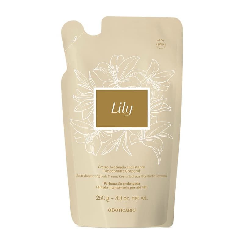 Refil Creme Acetinado Hidratante Desodorante Corporal Lily Lumière 250g
