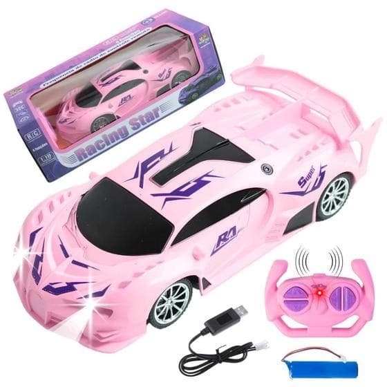 Carrinho Controle Remoto Bateria Recarregável Com Luz Led (Rosa)
