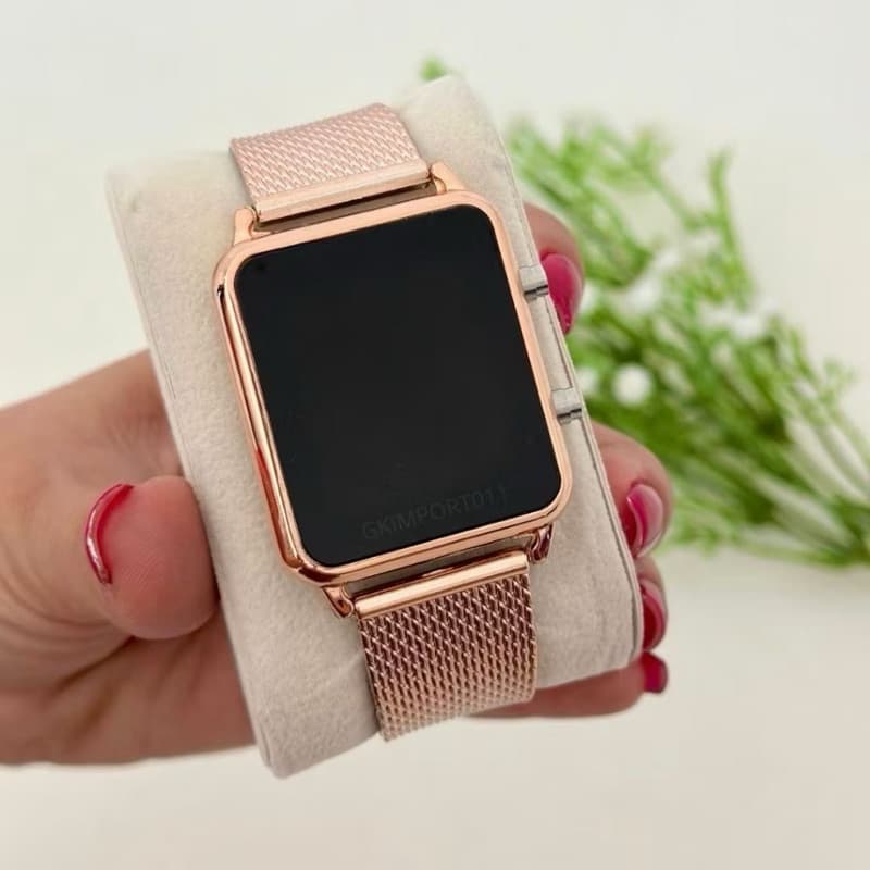 Relógio quadrado digital feminino rose gold dourado ouro relógios smart Watch pulseira