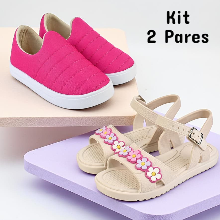 Kit 2 Pares Tênis Infantil Menina e Sandalia Confortável Dia das Crianças