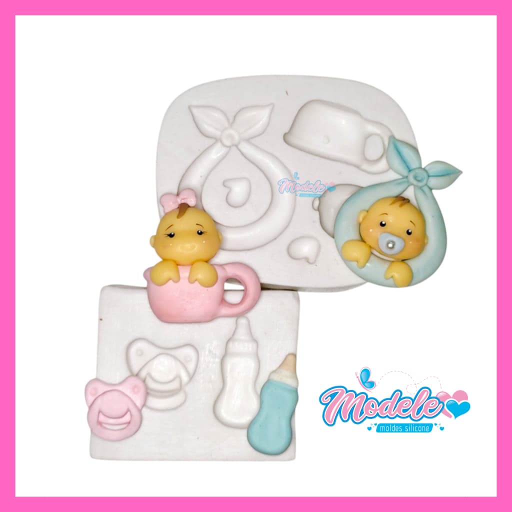 Molde Silicone Biscuit Confeitaria - KIT BEBÊ A BORDO MAMADEIRA E CHUPETA BEBE XÍCARA
