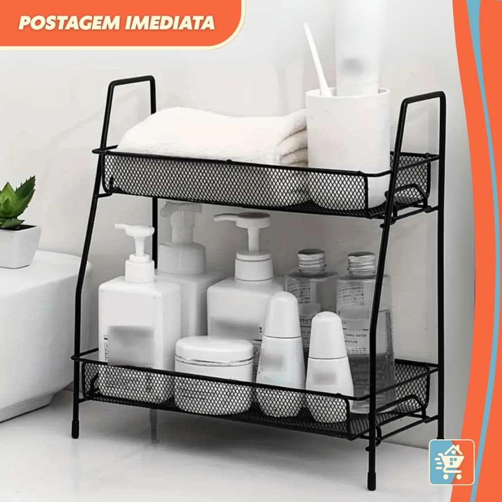 Prateleira Dupla Organizadora de Ferro Multiuso de Mesa para Banheiro e Cozinha 2 Andares