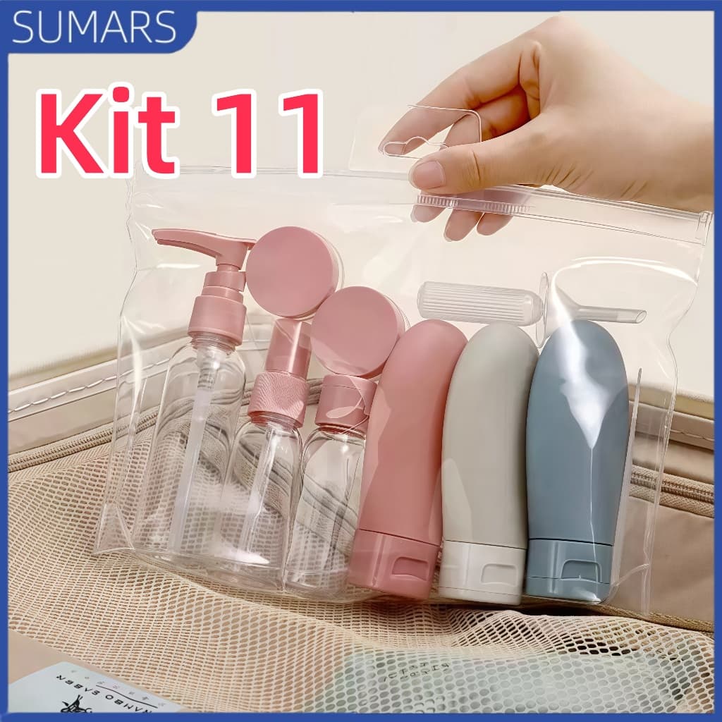 Kit 11 Viagem Porta Shampoo Frasco Pote Spray Pote Creme Hidratante para Travel