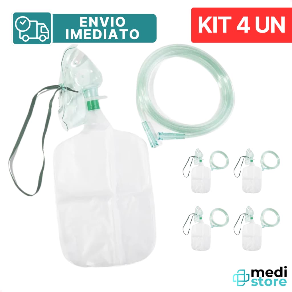 Kit com 4 - Mascara Oxigenio Alta Concentração Adulto com Reservatório - Envio Imediato