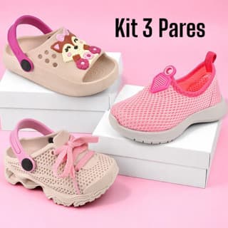 kit 3 pares de tenis e sandália infantil para meninas. Confortável. Lucks calçados