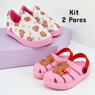 kit com 2 pares de tênis e sandália infantil para meninas. Confortável. Drika calçados