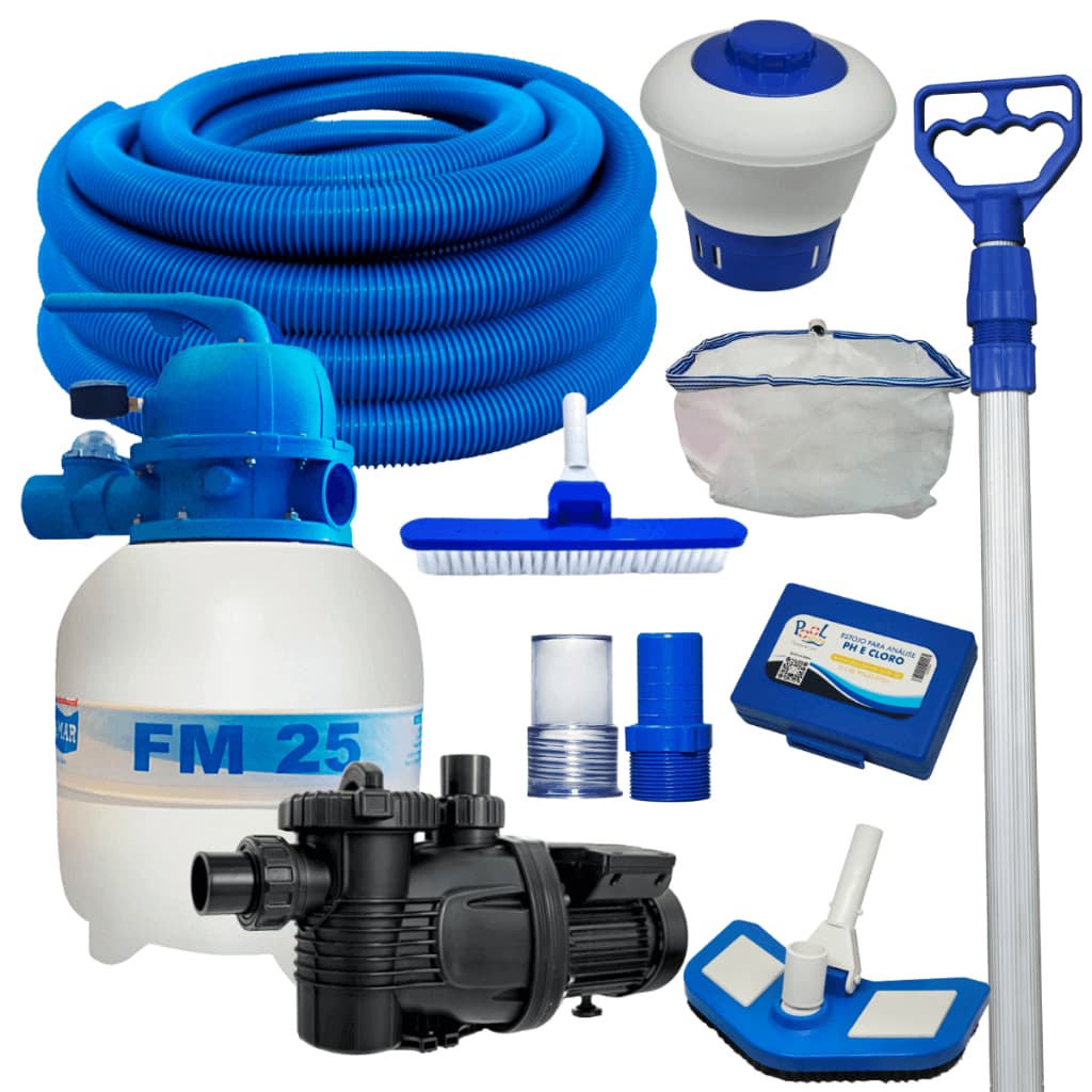 Kit Filtro FM25 Sodramar e Motobomba Piscina Aquaflow 1/4cv Com Kit de Limpeza e Manutenção Completo