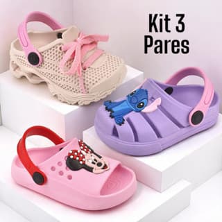 kit com 3 pares de calçados infantis para meninas. Confortável. Lucks calçados