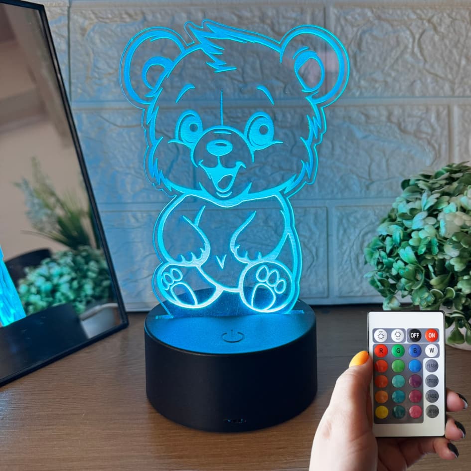Luminária 3D Led Infantil Urso Ursinho Abajur Para Crianças Com Luz Aconchegante LED RGB