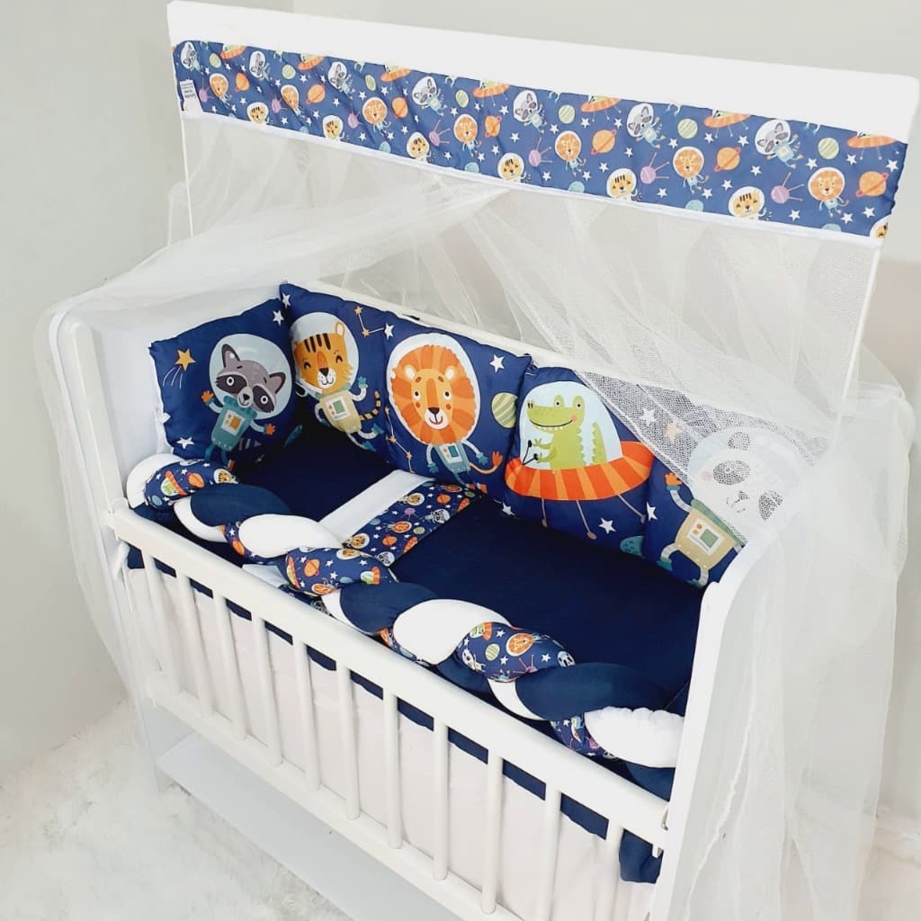 Kit Mini Berço 12 peças Saia de Berço Bebê Menina Menino Trança Algodão