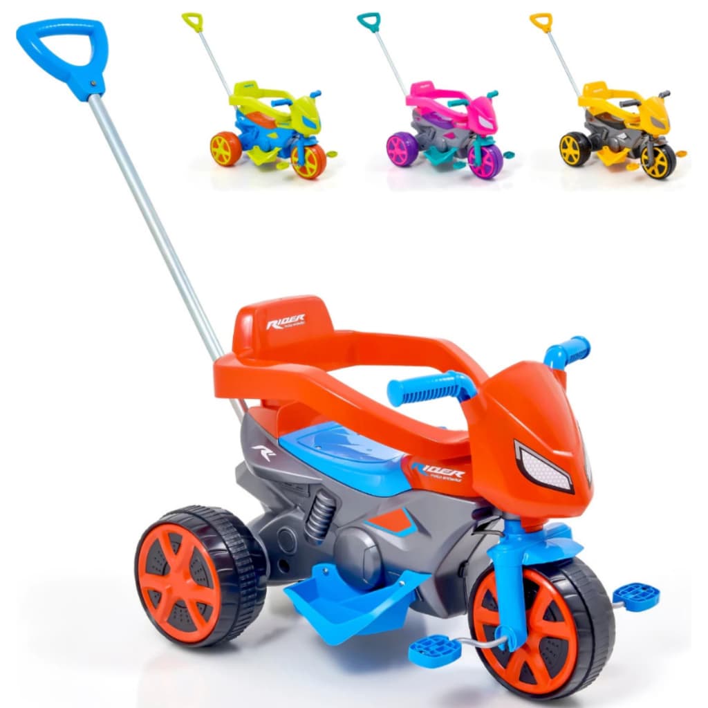 Triciclo Infantil com Haste e Pedal Moto Andador Passeio Motoca Rider - Usual Brinquedos