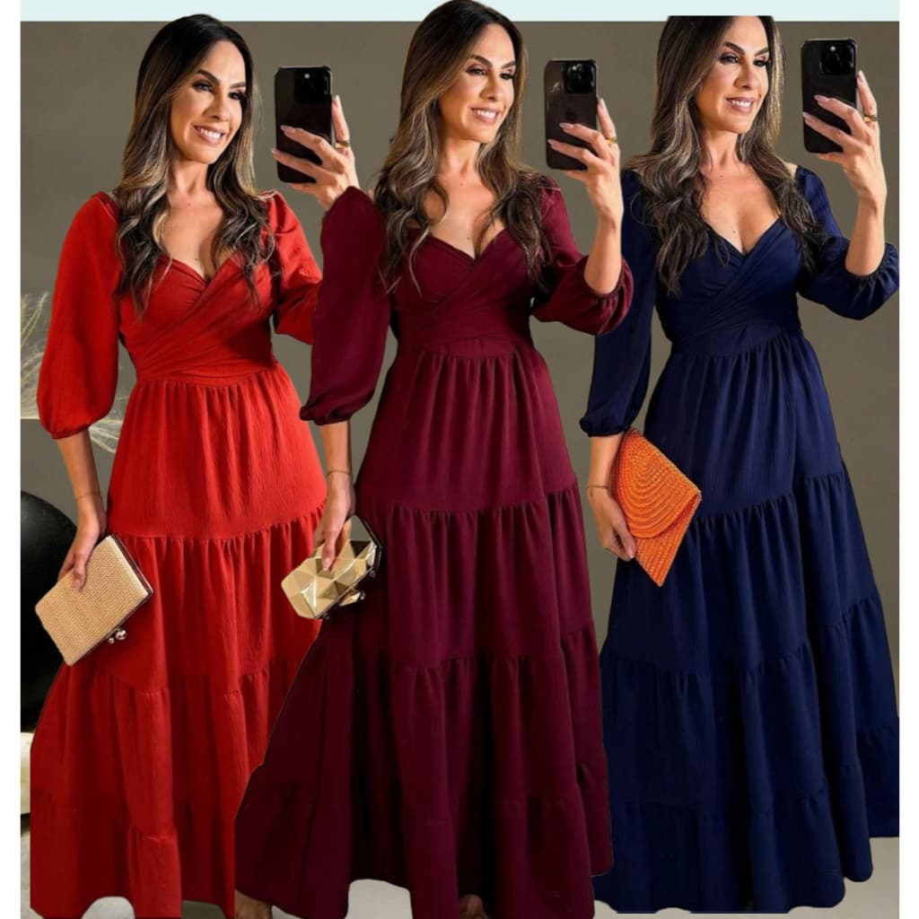 Vestido longo feminino para festa aniversario, casamento com decote Ombro a ombro