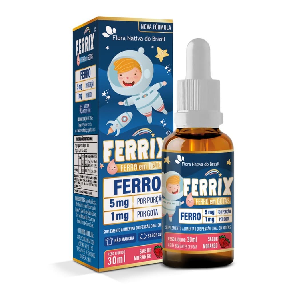 FERRIX KIDS ferro em gotas sabor morango FLORA NATIVA 30ml