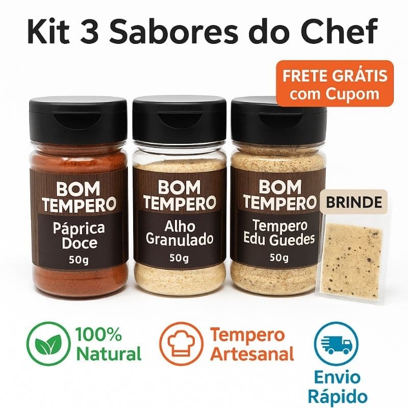 Kit 3 Temperos Naturais BOM TEMPERO – Páprica, Alho Granulado e Edu Guedes + Brinde | 100% Natural
