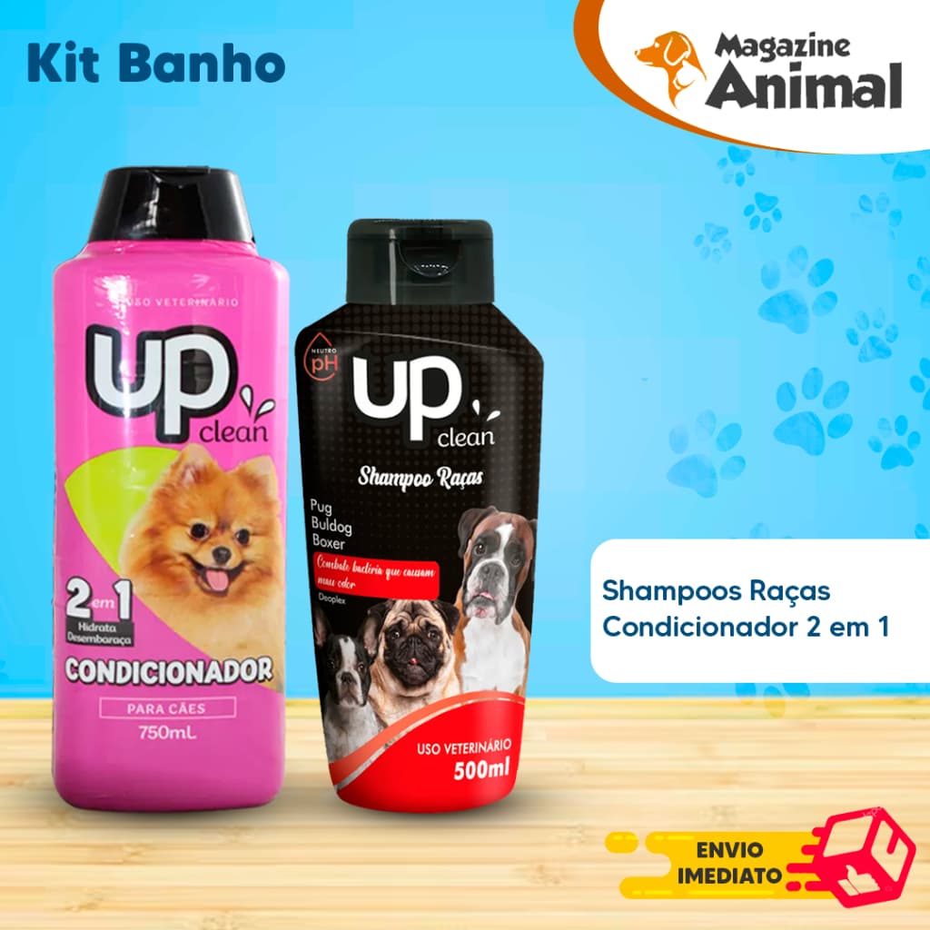 Kit banho Shampoo Para Cachorro pet Shampoo para cães Pug - Buldog - Boxer + Condicionador UP Clean