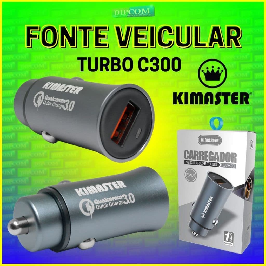 Carregador Veicular Turbo 3.0A - Fonte Veicular USB - Original Kimaster CV300 / CV209 / CV207 QUICK