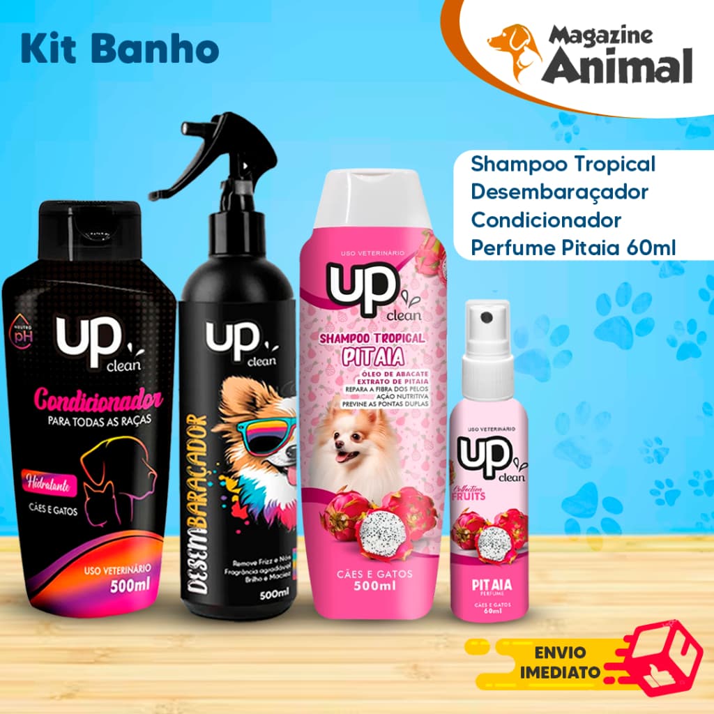 Kit Shampoo para Cachorro Pitaia + Perfume Pitaia + Desembaraçador de Pelos + Condicionador Kit Banho Pet UP Clean