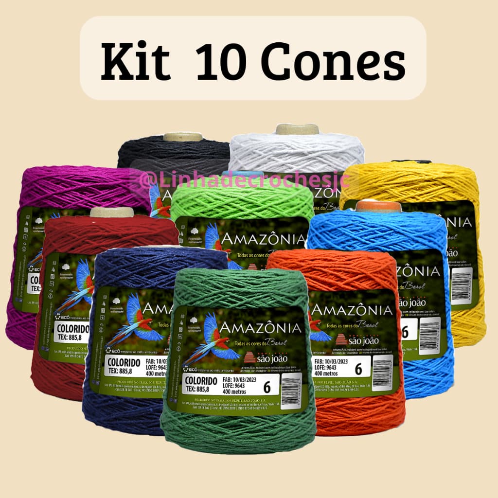Barbante Para Crochê Número 4, 6 e 8 KIT 10 CONES cada 15,99 Colorido