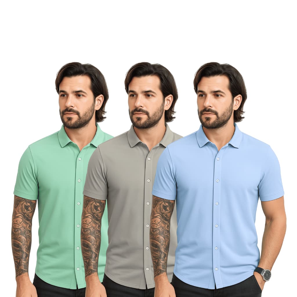 Kit 3 Camisa Social Masculina Manga Curta Blusa Social Masculina Com Algodão Camiseta Social Slim Fit