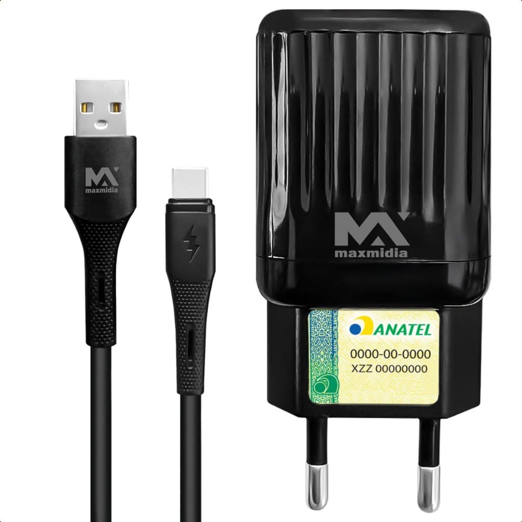 Carregador Rápido Compatível Com Celular Fonte + Cabo USB Type-C 5.0A 1m Bivolt