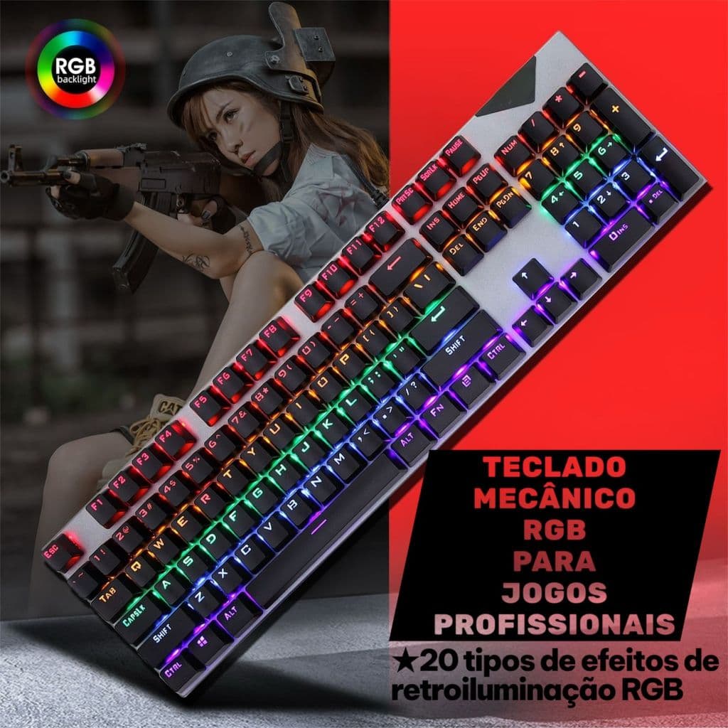 Teclado Lehmox Gamer Rgb Mecânico 100% Switch Blue AntiGhosting Pc Notebook Ps4