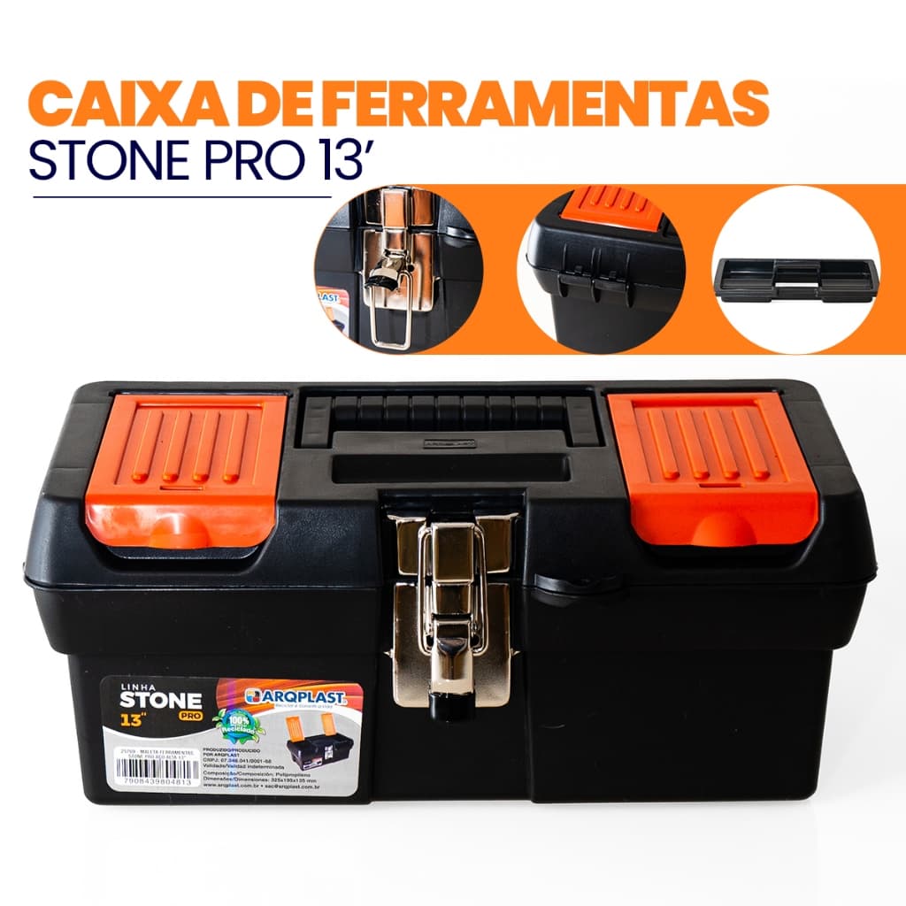 Maleta de Ferramentas Stone Pro Aço Alta Arqplast Preta