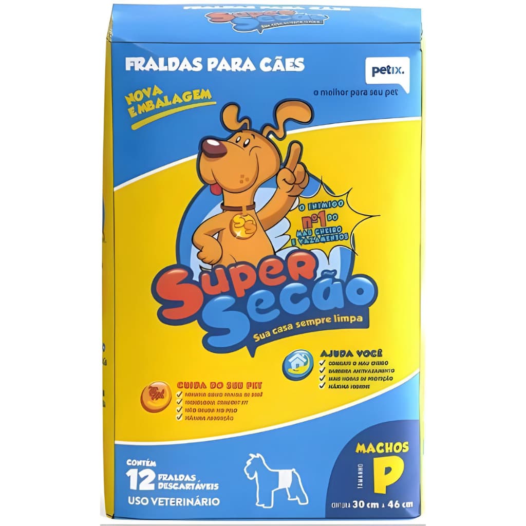 FRALDA DESCARTÁVEL PARA CACHORRO MACHO SUPER SECÃO TAMANHO P - 12 UNIDADES