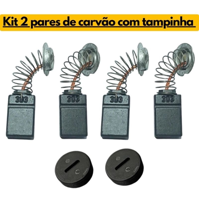 Kit 2 Pares de Carvão Escova Makita Serra Mármore/ Circular/Politriz 110v e220v com Tampinhas -303