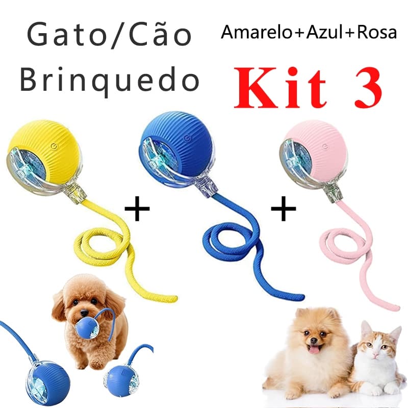Kit 3 e Kit2 Brinquedos Inteligentes Para Gatos e cãos Bola De Rolamento Automática Cauda Falsa Recarregável Elétrico