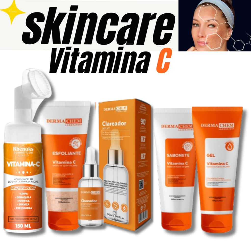 Skin Care  Vitamina C Anti Idade+ Sérum Clareador Dermachem +Mousse Micelar Limpeza  Facial  Rhenuks