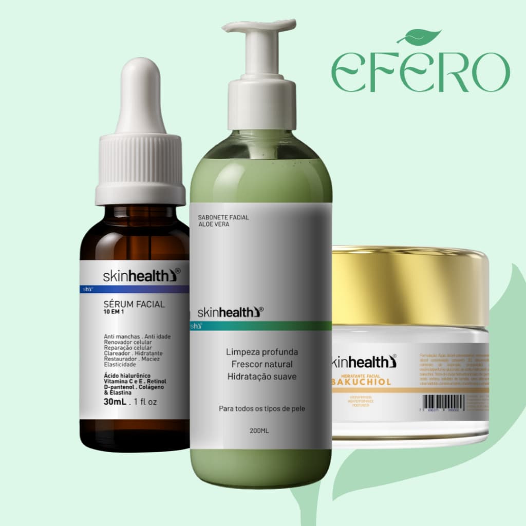 Kit Skin Care Completo - Anti-Idade - Sabonete Aloe Vera + Sérum 10 em 1 + Creme Bakuchiol Skinhealth