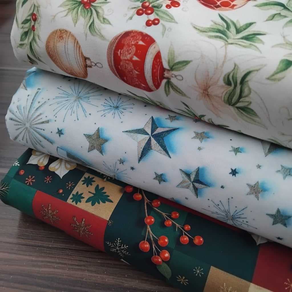 Tecido Tricoline Digital Barrado De Natal 100% Algodão l 1,50mt Largura | Artesanato | Patchwork