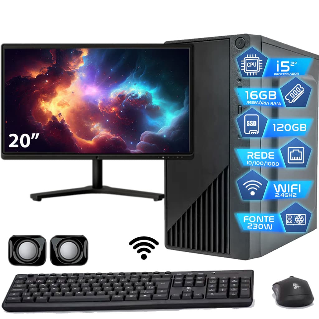 Computador Intel I5 16gb SSD 120GB Monitor 20' - Completo
