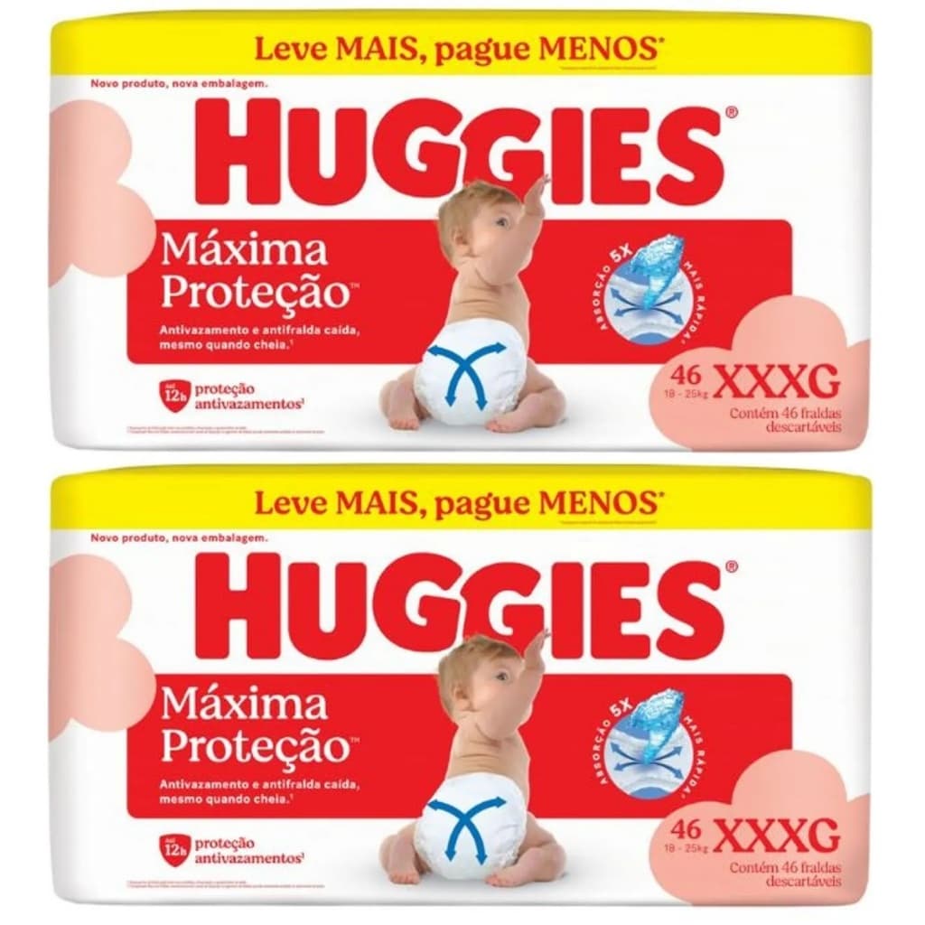 Kit 2 pctes Fralda Huggies Máxima Proteção Hiper XXXG 46 Unidades Total 92un AB.2