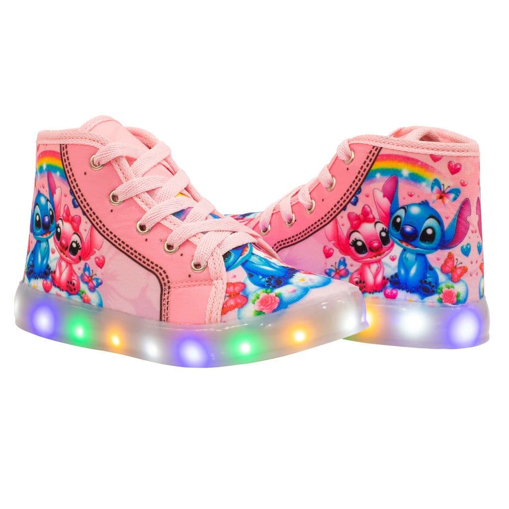 Tênis Infantil Casual Feminino Botinha Lilo Stitch Com Led Super Confortável