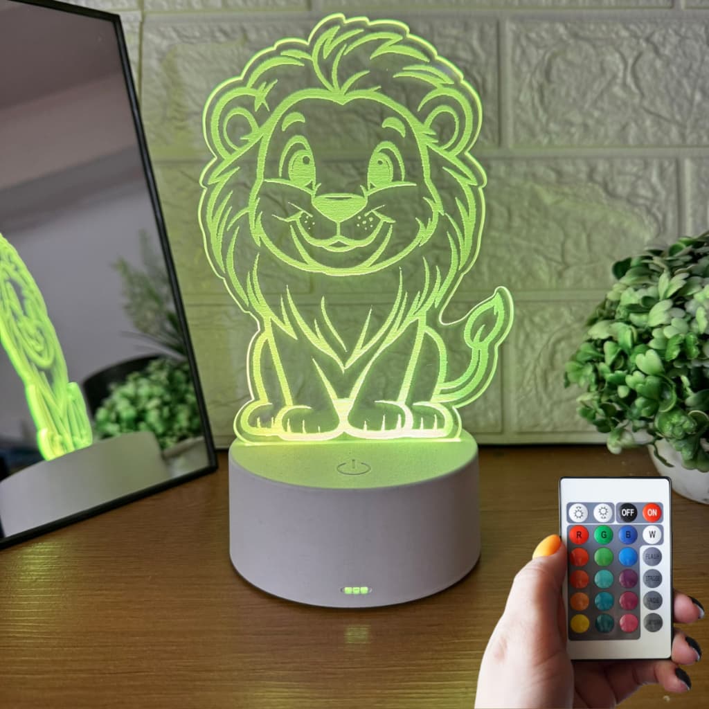 Luminária 3D Led Infantil Leão Leãozinho Abajur Para Crianças Com Luz Aconchegante LED RGB