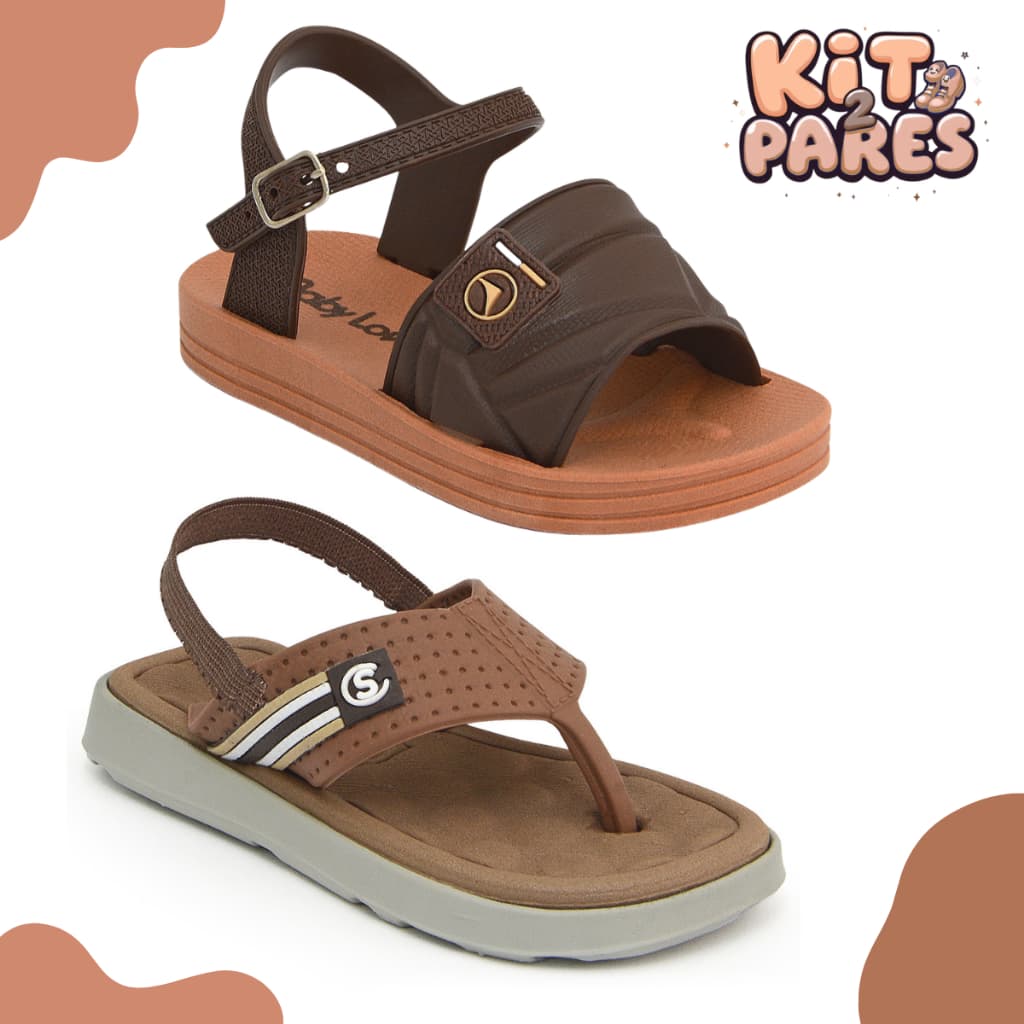 Kit 2 pares sandália e chinelo infantil meninos verao confortável macio
