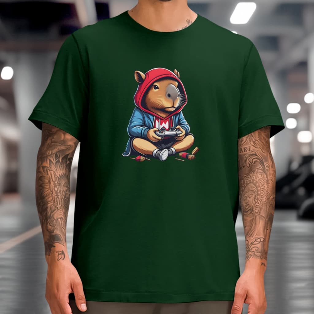 Camiseta Masculina Capivara Controle Na Mão Camisa Nerd Capybara Videogame 100% Algodão